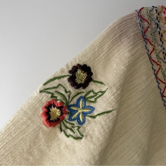 Vintage Boho Embroidered Floral 100% Cotton Off Shoulder Blouse Top Shirt Yellow - Picture 6 of 8